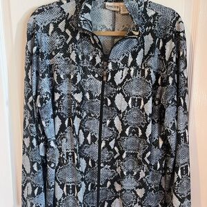 Chico's Deep blue, black and White shiny Reptile Pattern Decor